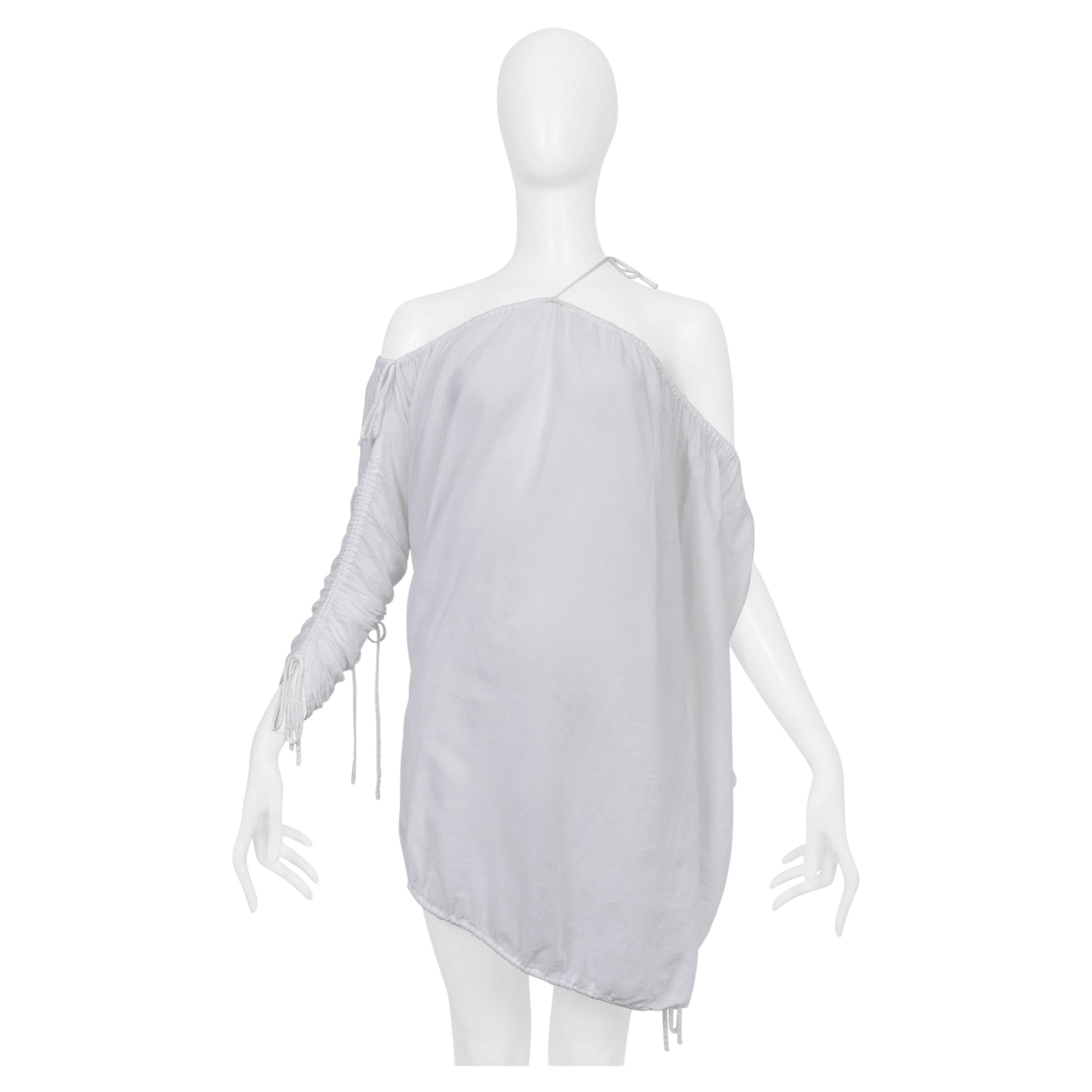 Haut asymétrique en coton blanc Dolce & Gabbana avec cordon de serrage et nœuds, 2003