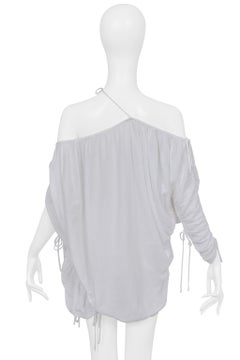 Dolce & Gabbana White Cotton Asymmetrical Drawstring Top With Ties 2003