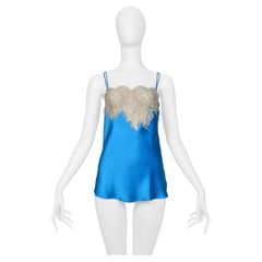 Dolce & Gabbana – Blaues Satin-Trägertop mit cremefarbener Spitze, ca. 2002