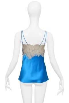 Dolce & Gabbana – Blaues Satin-Trägertop mit cremefarbener Spitze, ca. 2002