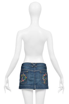 Dolce & Gabbana Blue Denim Wash Super-Mini Skirt With D&G Embroidered Flowers