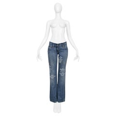 Dolce & Gabbana Distressed Blue Denim Western Jeans With Heavy Stitching
