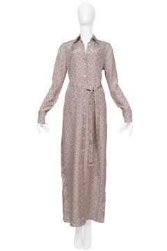 Prada Brown And White Silk Robe Dress With Diamond Print