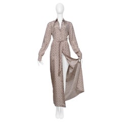 Prada Brown And White Silk Robe Dress With Diamond Print