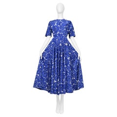 Prada Blue Floral Cotton Poplin Dress With Full Skirt 2022