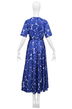 Prada Blue Floral Cotton Poplin Dress With Full Skirt 2022