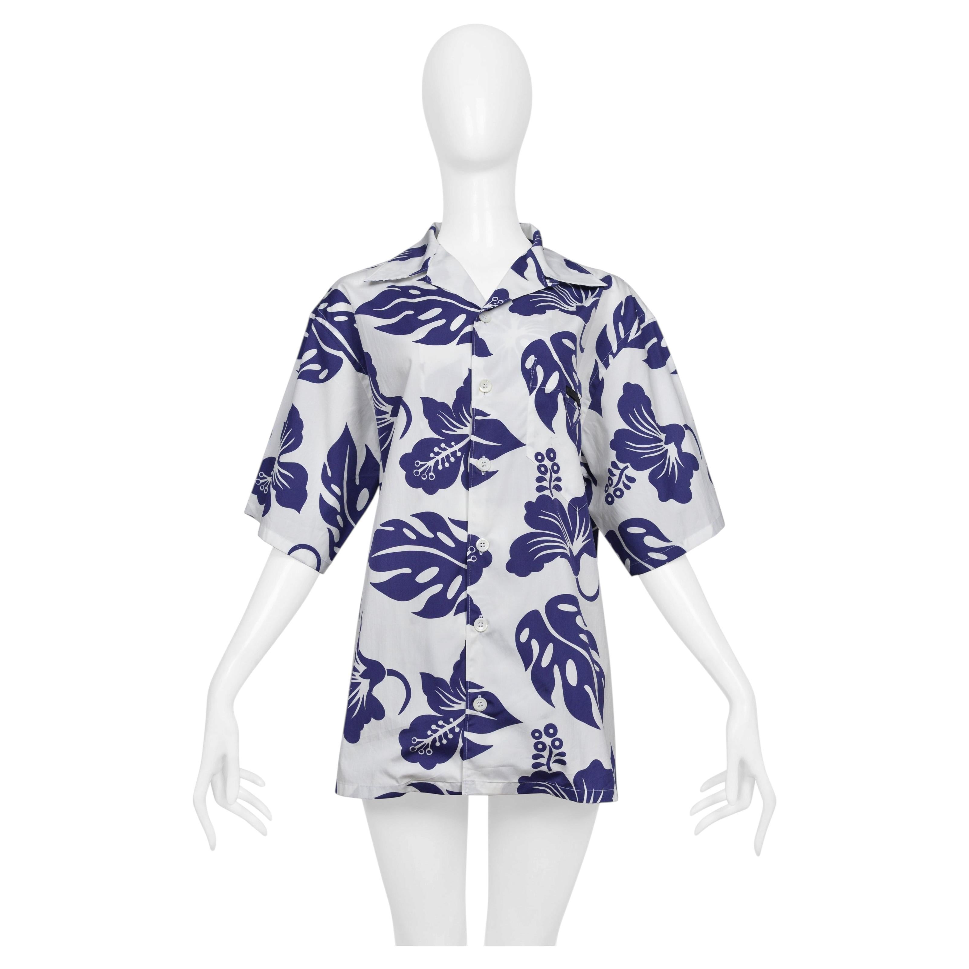 new PRADA 2019 Hibiscus blue floral print short sleeve Hawaiian