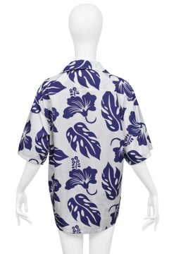 Prada Blue And White Hibiscus Print Hawaiian Shirt 2022