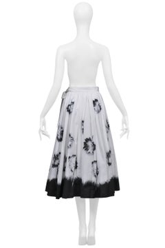 Prada White Skirt With Black Flowers And Dipped Hem