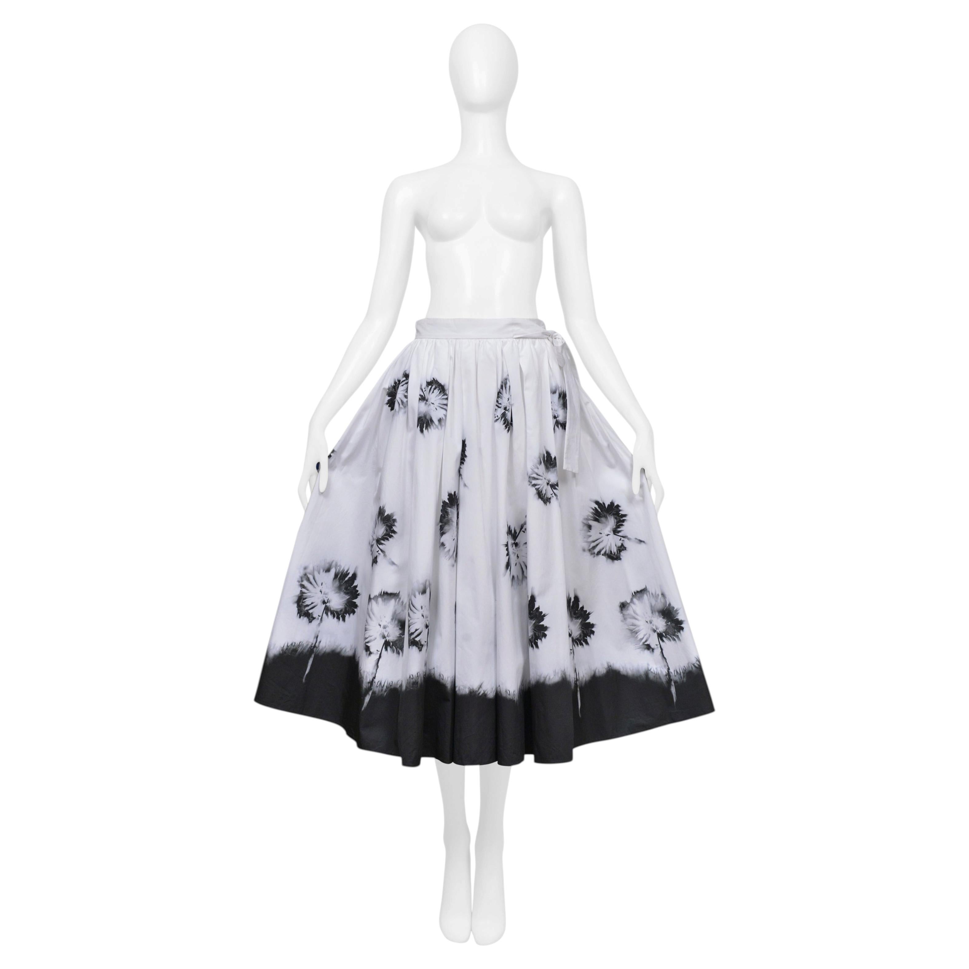 Prada White Skirt With Black Flowers And Dipped Hem For Sale