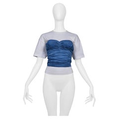 Junya Watanabe Blue Gathered Corset With White T-Shirt Top