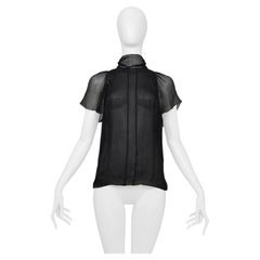 Schwarzes, transparentes Chiffon-Oberteil von Prada aus Seide mit Schmetterlingsausschnitt am Rücken