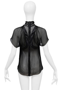 Prada Black Silk Sheer Chiffon Top With Butterfly Back