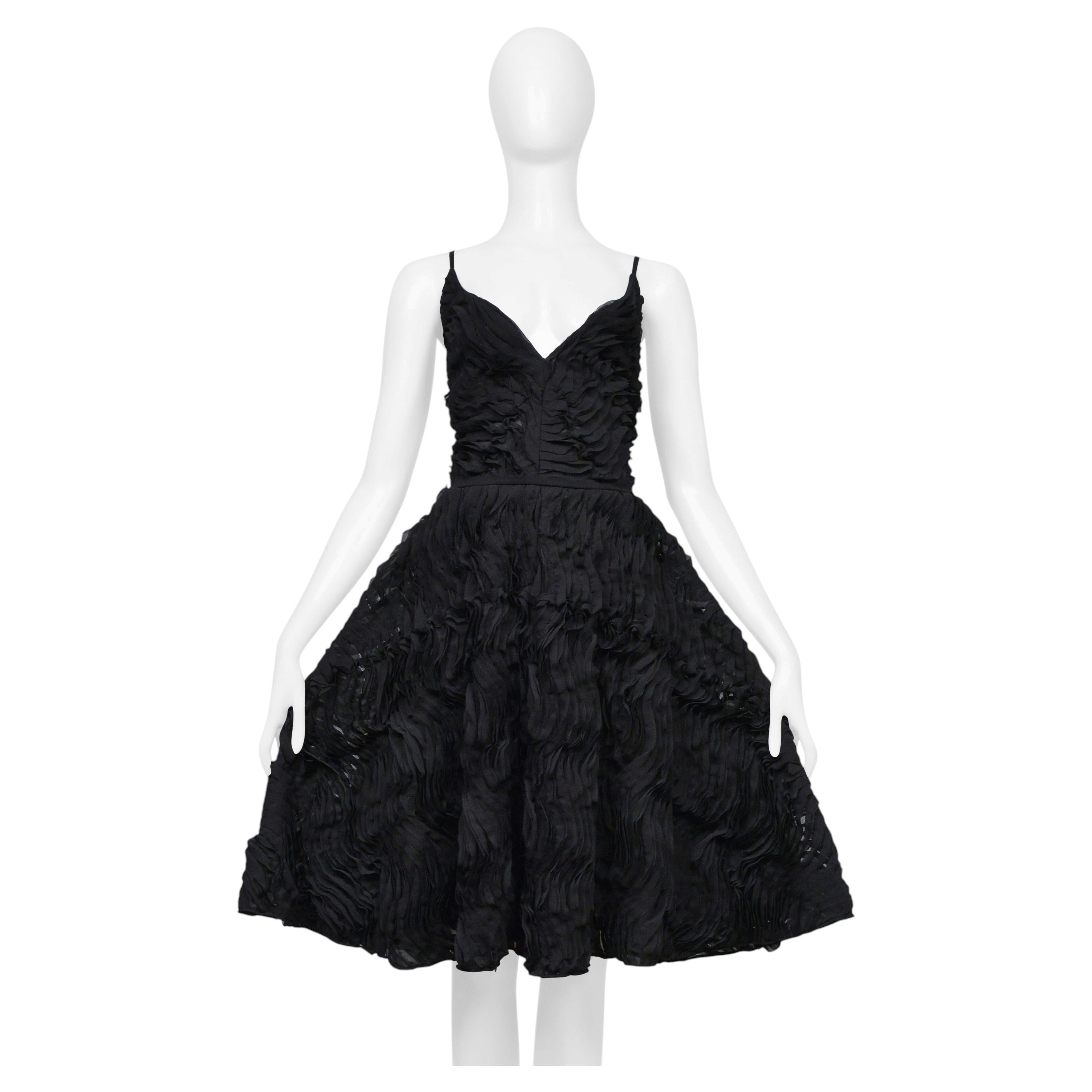 Plein Sud Black Sun Dress With Deep Neckline And Intricate Ruffle Details