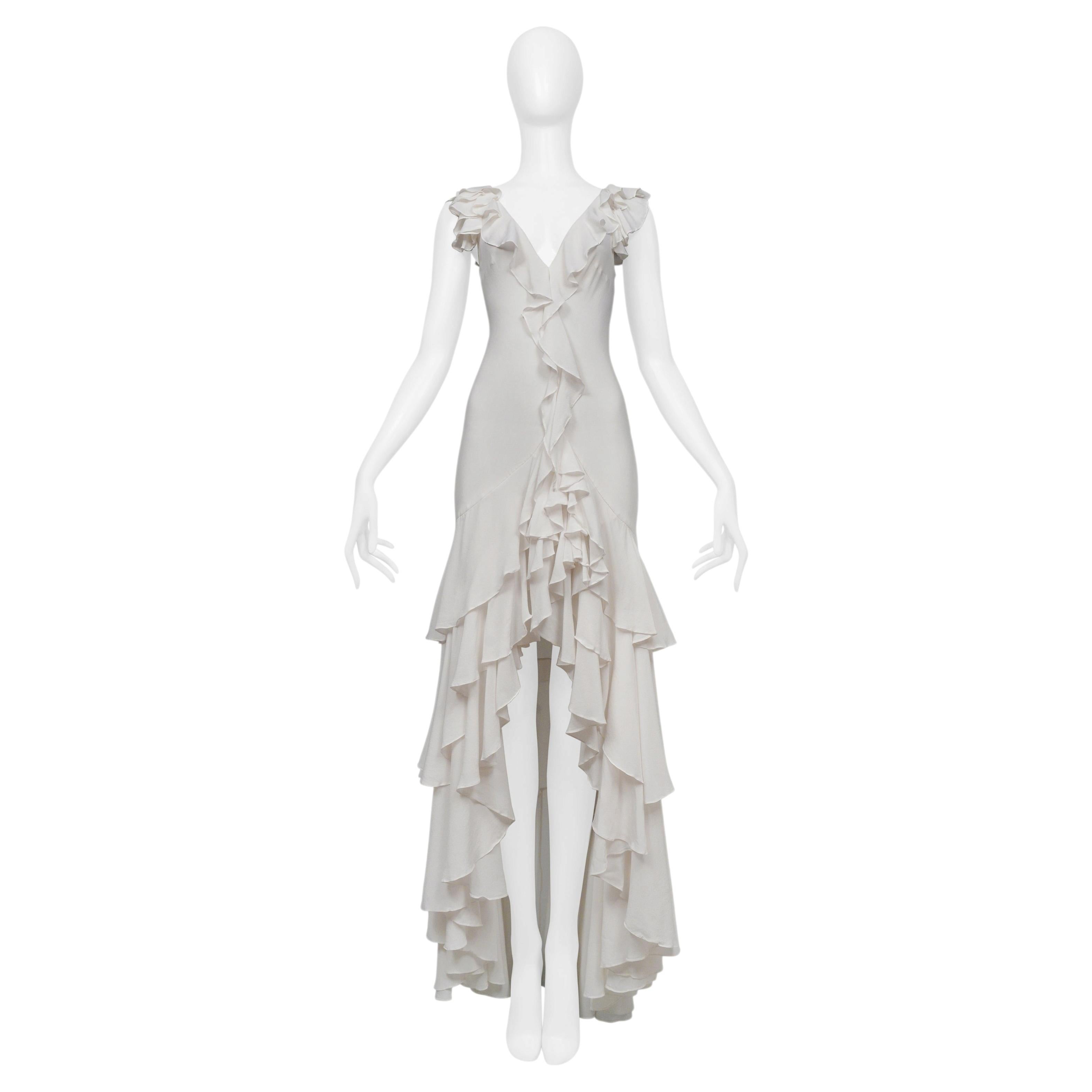 Weißes Seidenkleid mit Rüschen von Gai Mattiolo