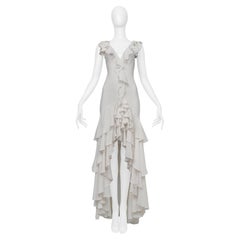Gai Mattiolo White Silk Gown With Ruffles