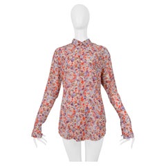 Camisa abotonada de Comme Des Garçons con estampado abstracto de guijarros en rosa y rojo, 2004