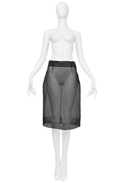 Prada Black Wool Skirt With Sheer Silk Overlay