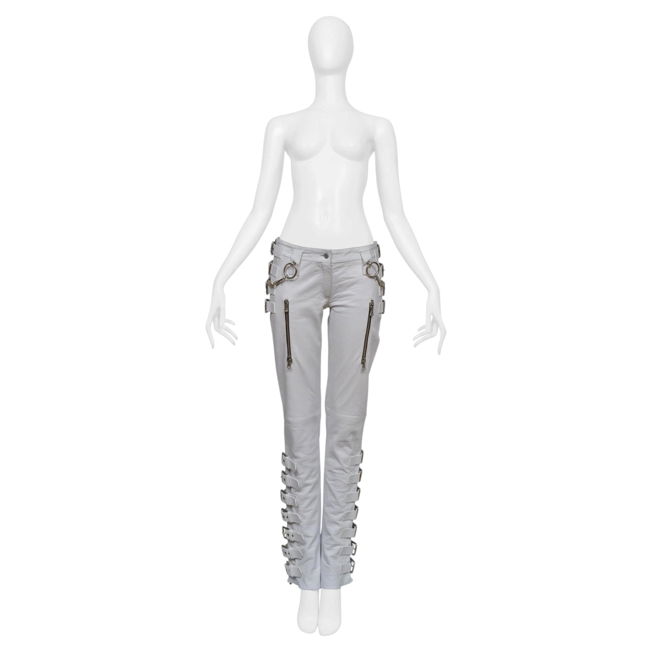 Dolce & Gabbana White Leather Bondage Pants 2003 For Sale