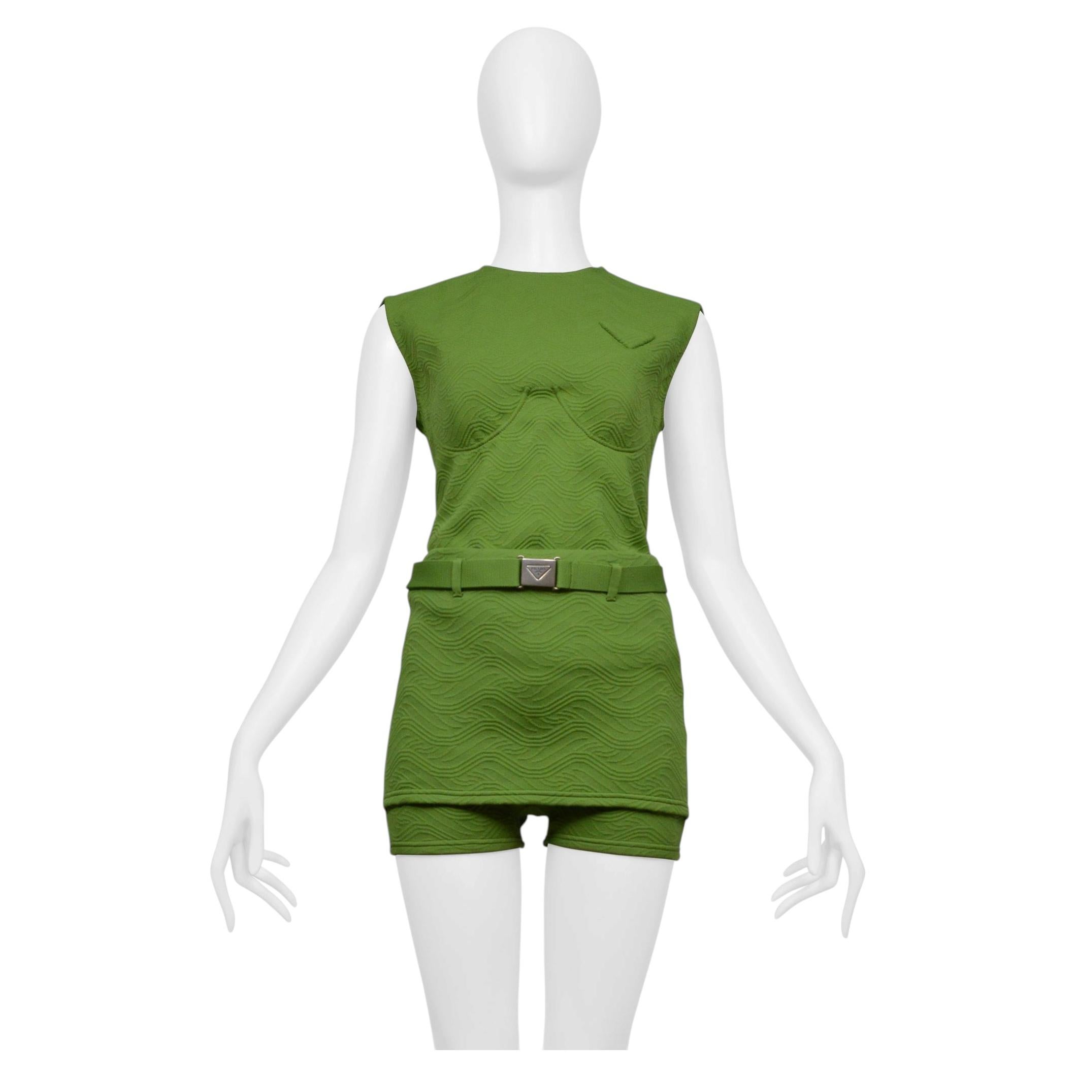 Prada Textured Green Top And Culottes Ensemble 2021