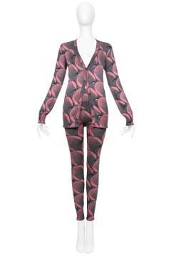 Prada Pink And Grey Printed Cardigan And Leggings Ensemble 2021