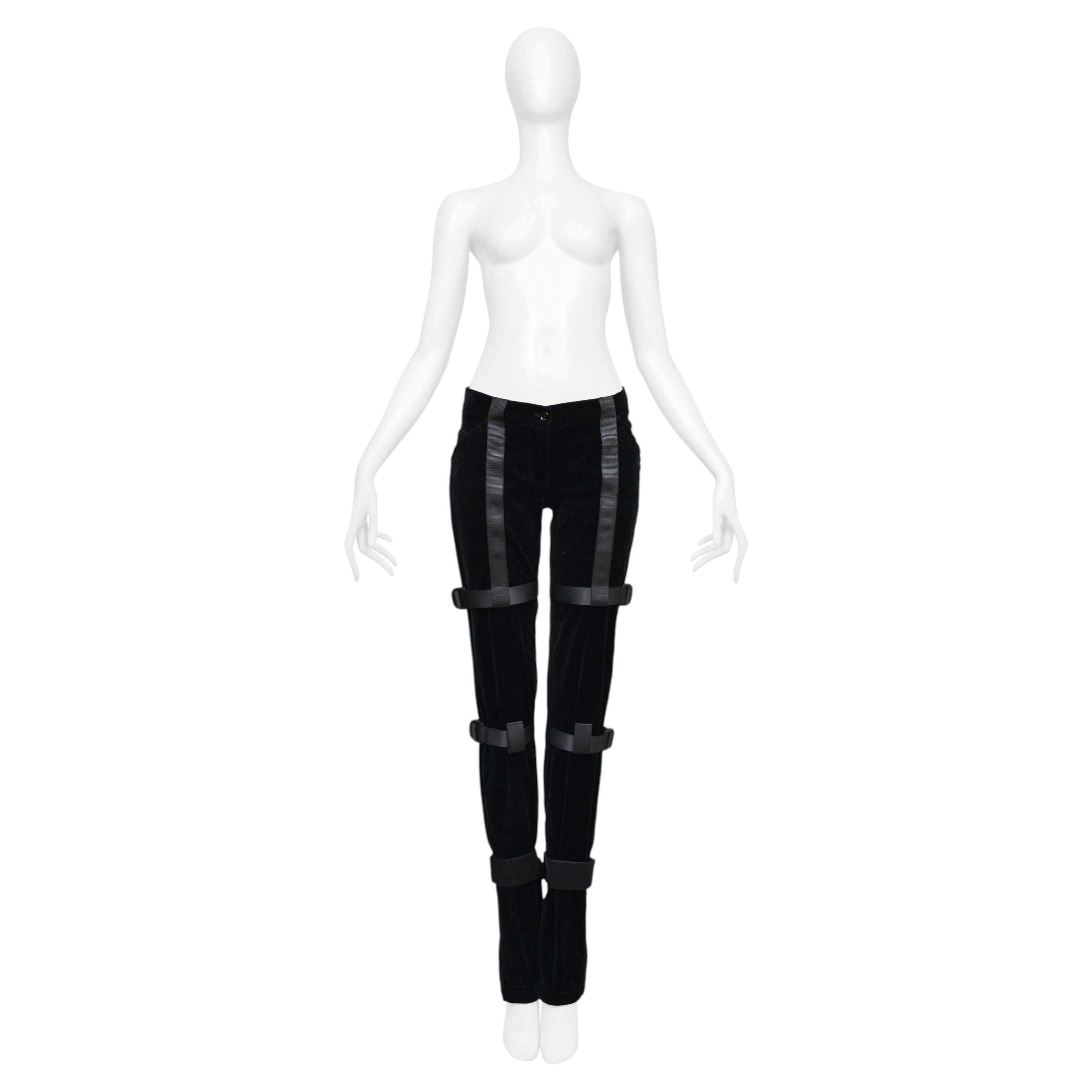 Dolce & Gabbana Black Velvet Bondage Pants 2003 For Sale