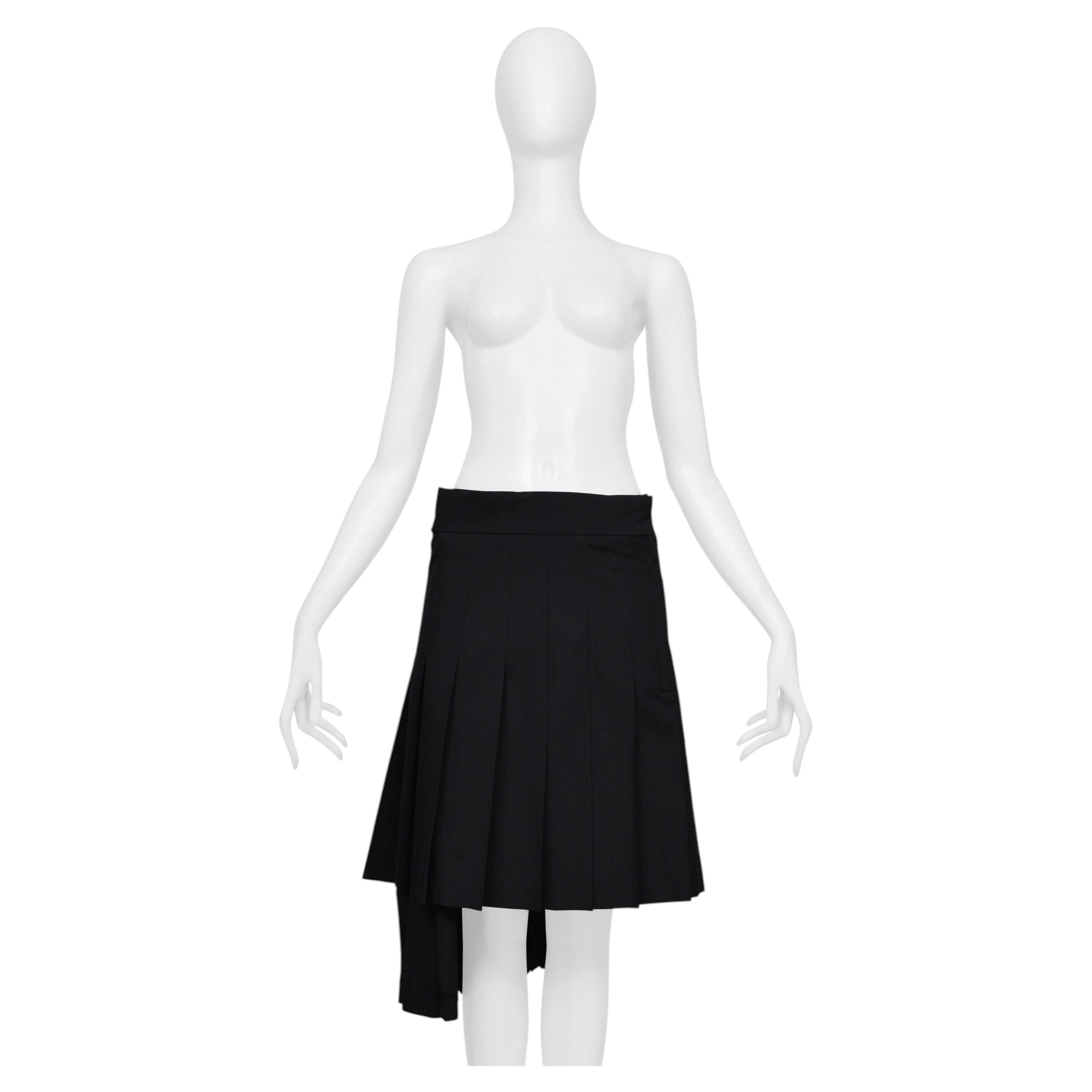 Comme Des Garcons Black Wool Asymmetrical Pleated Skirt 1998-99 For Sale