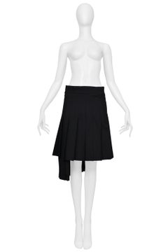 Comme Des Garcons Black Wool Asymmetrical Pleated Skirt 1998-99