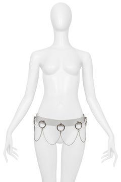 Dolce & Gabbana White Leather Bondage Belt With Silver Hardware 2003