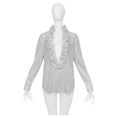 Dolce & Gabbana White Blouse With Deep V Neckline & Ruffles