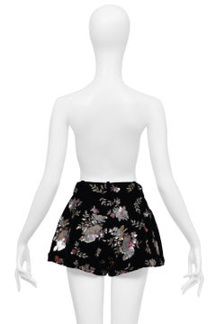 Saint Laurent Paris Black Velvet Shorts With Floral Sequin Embroidery