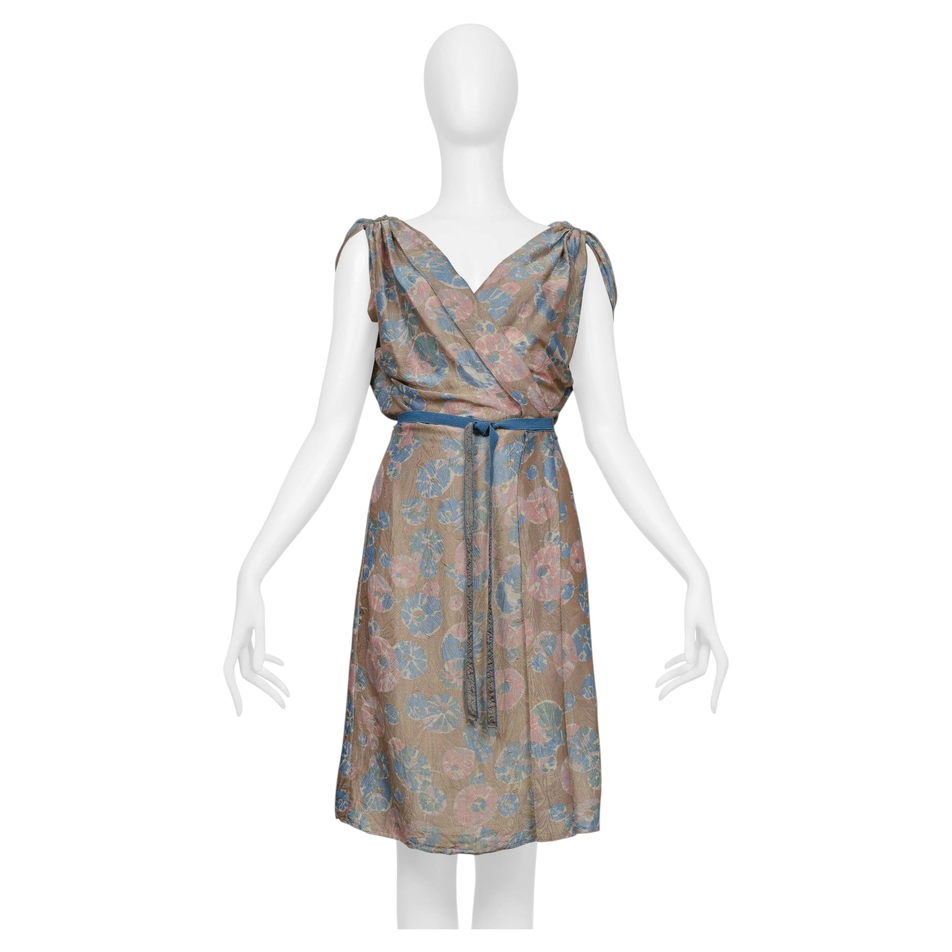 Pre-owned Anna Molinari Draped Dress Wrap Dress With Floral Brocade In Gray