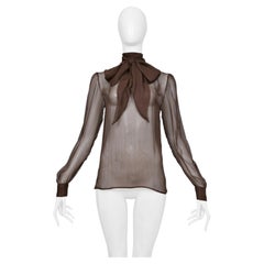 Top transparente marrón de Saint Laurent Paris con lazo integrado