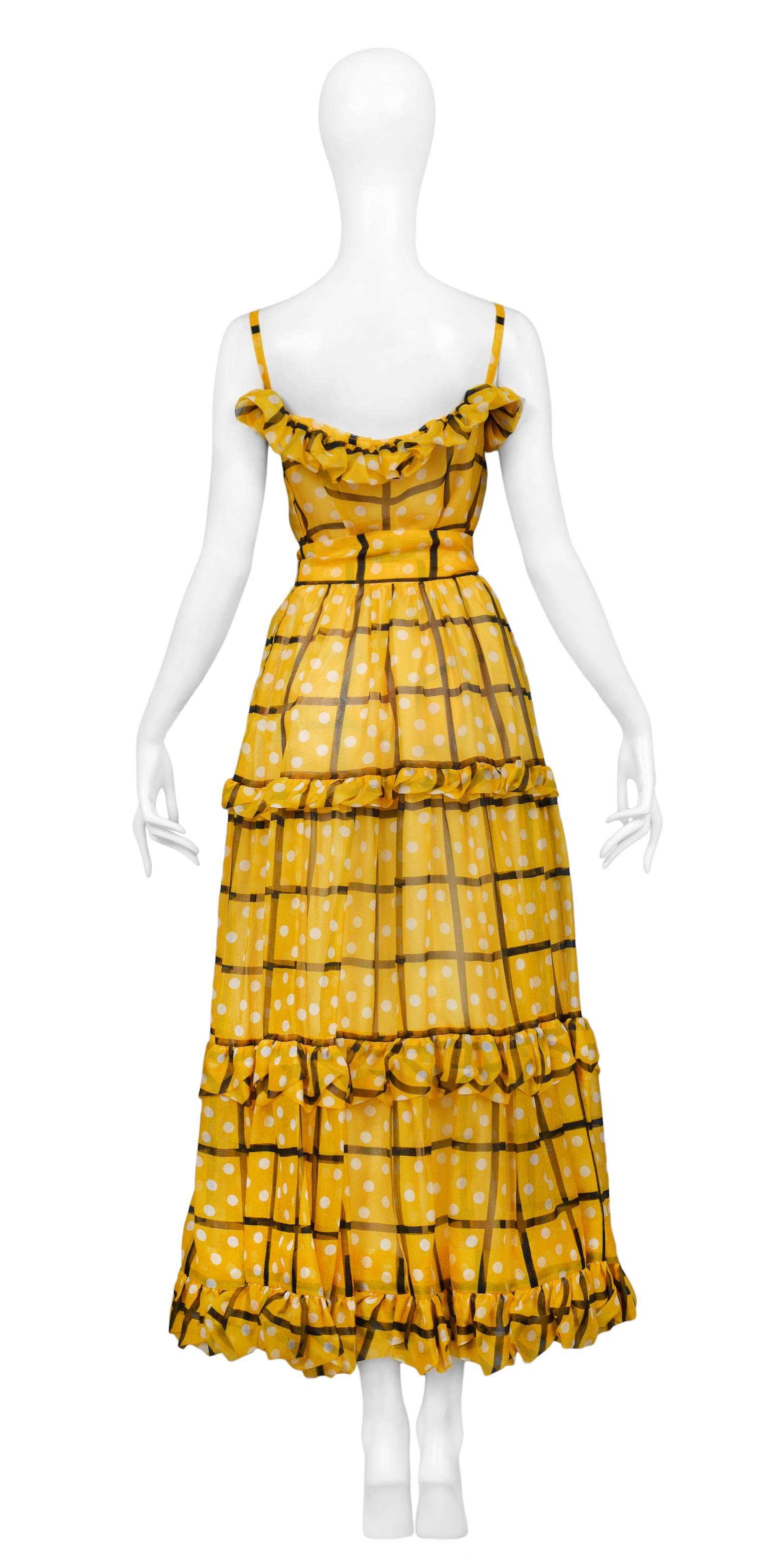 Yves Saint Laurent Marigold Yellow Grid & Dot Organza Hostess Ensemble  1