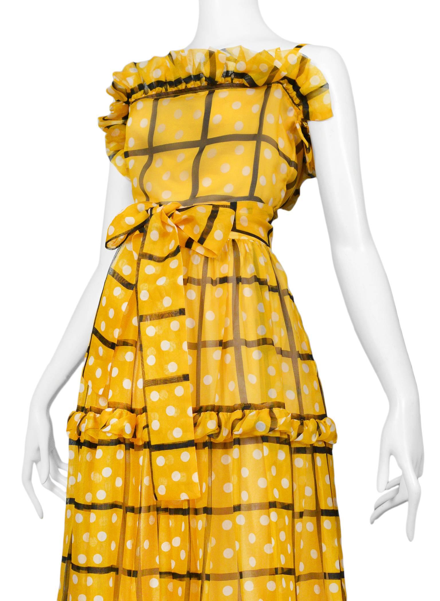 Women's Yves Saint Laurent Marigold Yellow Grid & Dot Organza Hostess Ensemble 