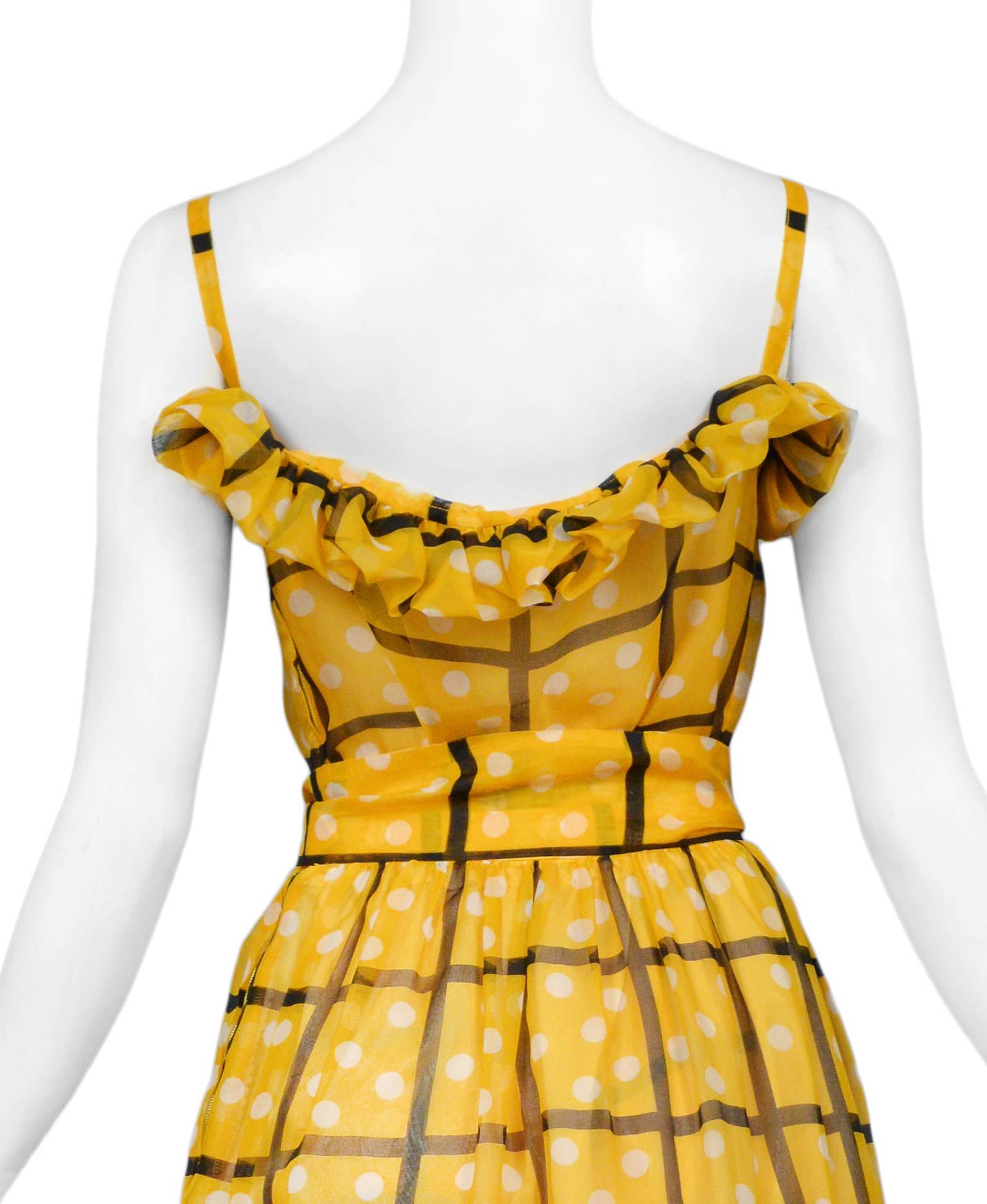 Yves Saint Laurent Marigold Yellow Grid & Dot Organza Hostess Ensemble  2