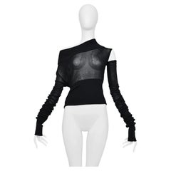 Dolce & Gabbana 2003 Black Mesh High Collar Asymmetrical Top W Detachable Sleeve