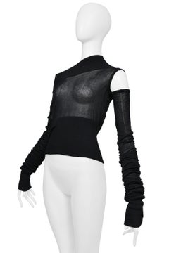 Dolce & Gabbana 2003 Black Mesh High Collar Asymmetrical Top W Detachable Sleeve