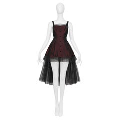 Jean Paul Gaultier Burgundy Mini Dress With Black Tulle Skirt