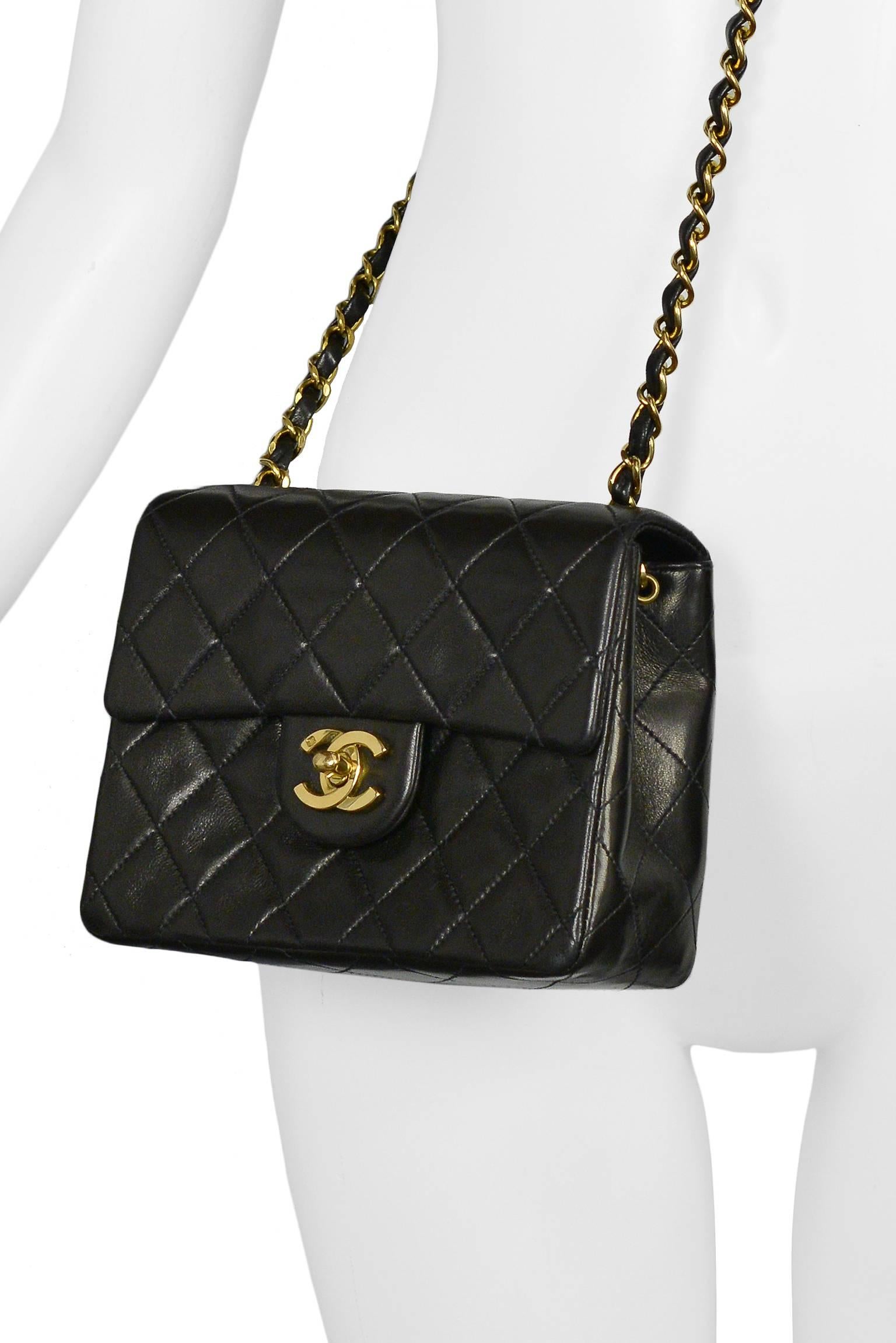 Vintage Chanel Classic Mini Quilted Black Leather Shoulder Bag In Excellent Condition In Los Angeles, CA