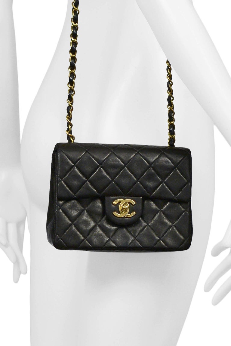 Vintage Chanel Classic Mini Quilted Black Leather Shoulder Bag at