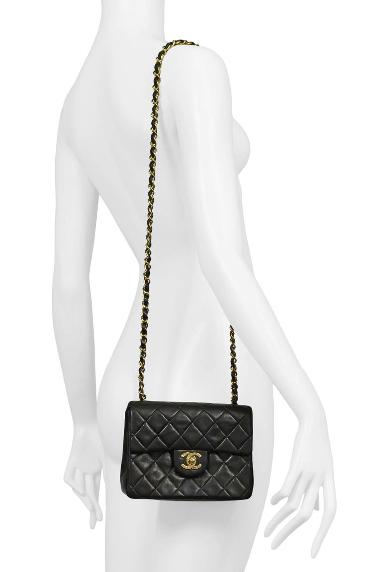 Vintage Chanel Classic Mini Quilted Black Leather Shoulder Bag at
