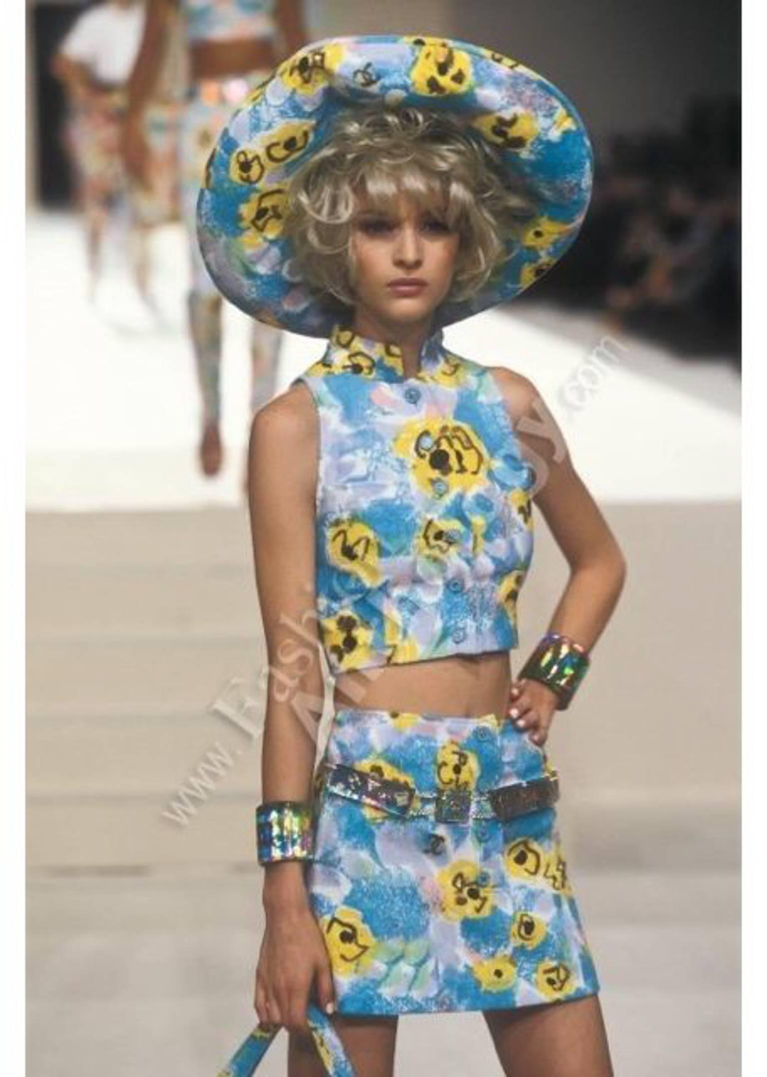 Women's Vintage Chanel Bue Floral Terry Cloth Mini Skirt Ensemble 1997