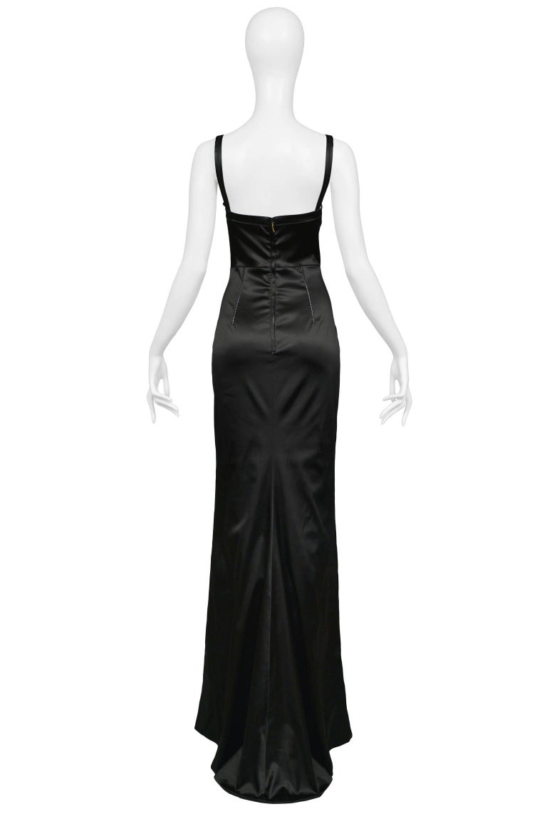 Dolce and Gabbana Black Satin Bustier Evening Gown with Train Hem at ...