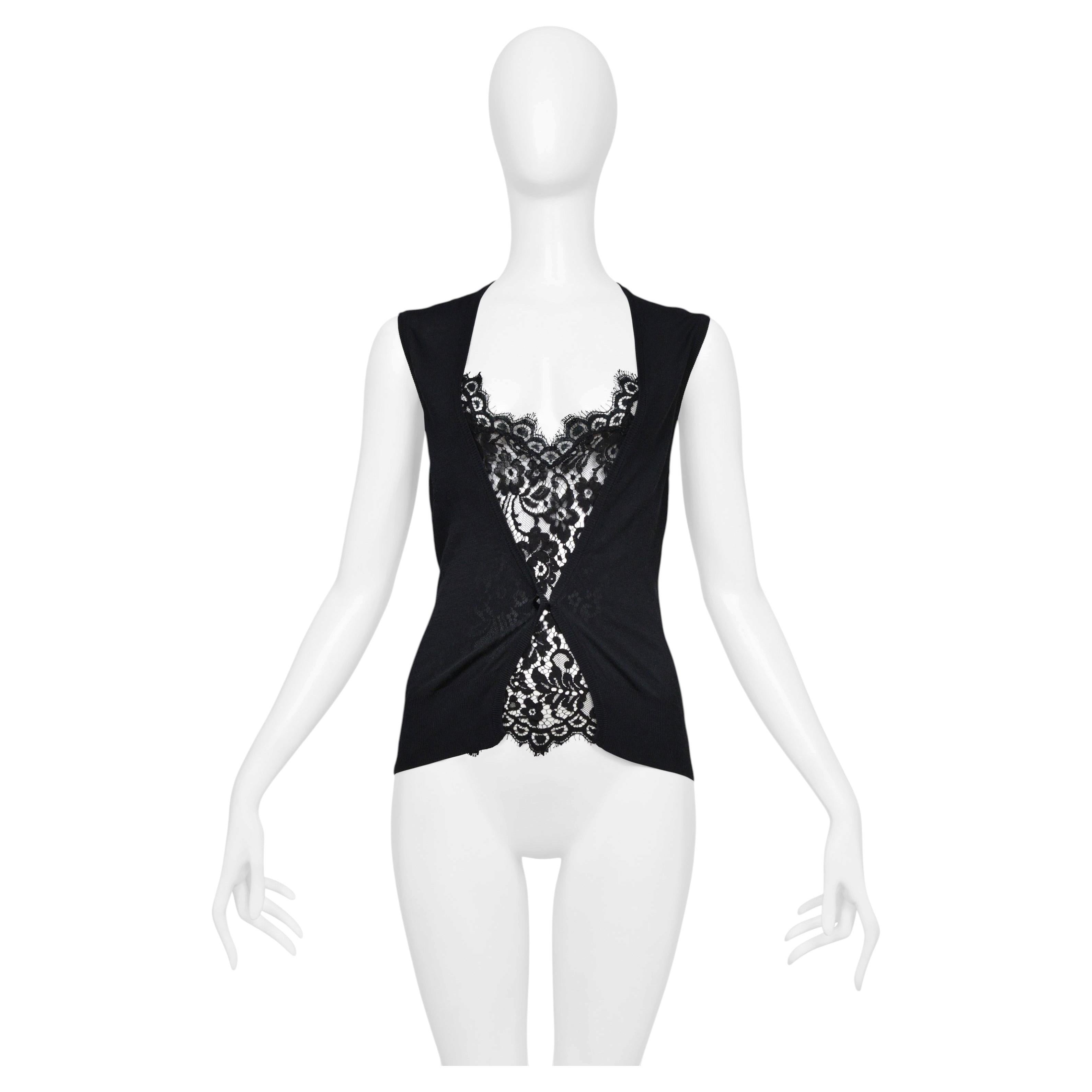 Pre-owned Dolce & Gabbana Black Sweater Vest With Attached Lace Inset