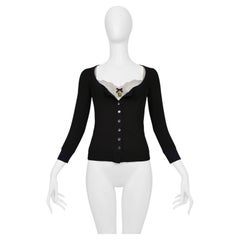 Dolce & Gabbana Black Top With Attached Off White Lace Inset And Enamel Pendant