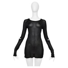 Helmut Lang Black Sheer Long Sleeve Top With Cut Out Sleeves