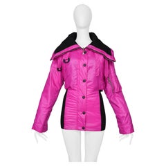 Dolce & Gabbana Hot Pink Nylon Bomber Jacket With Black Trim