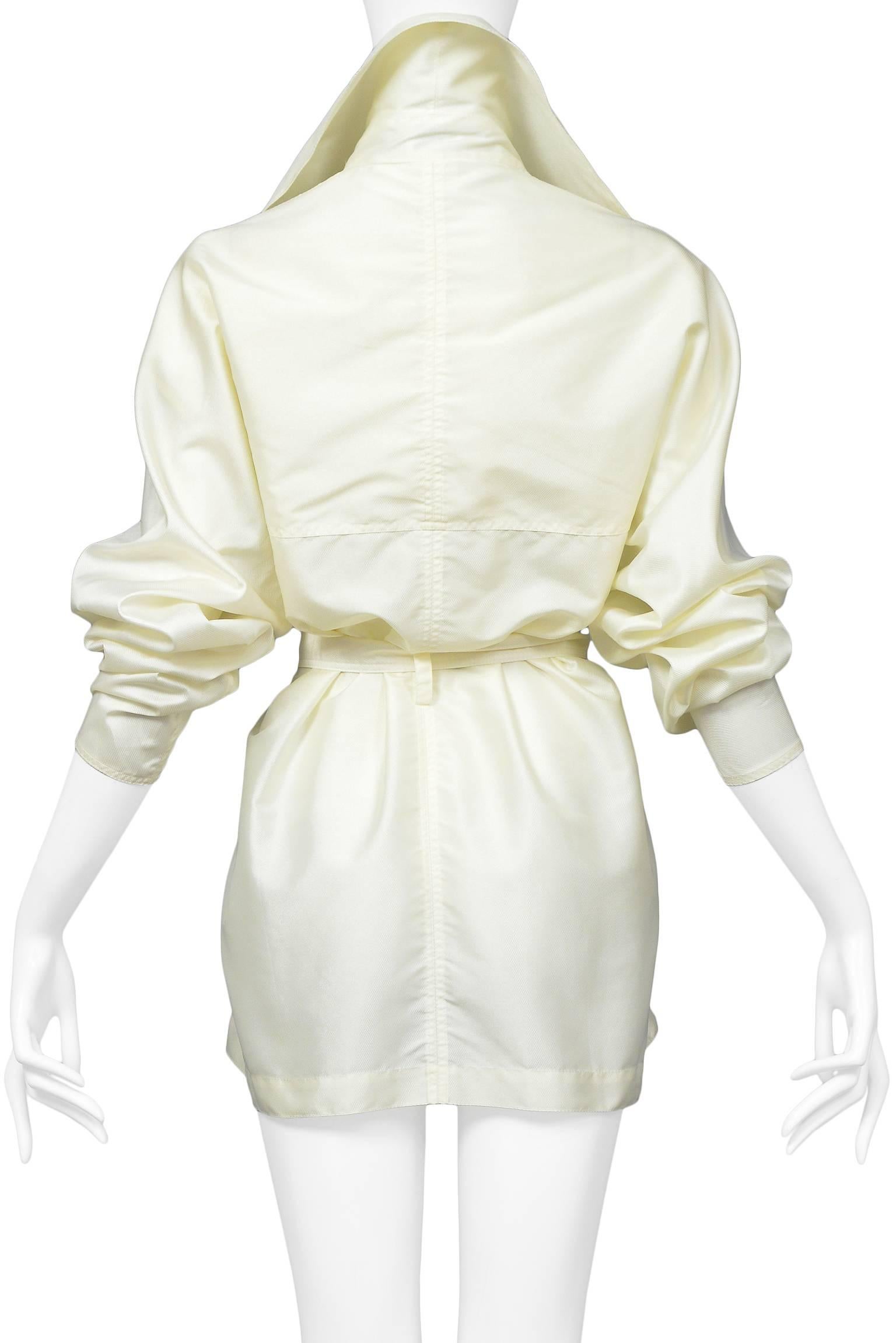 Alaia Pale Ivory Buttonless Mini Trench Coat In Excellent Condition In Los Angeles, CA