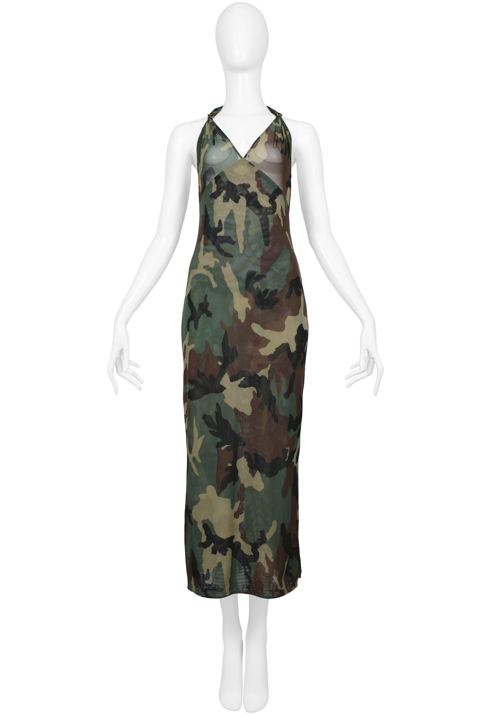 Christian Dior by John Galliano camouflage mesh halter gown with